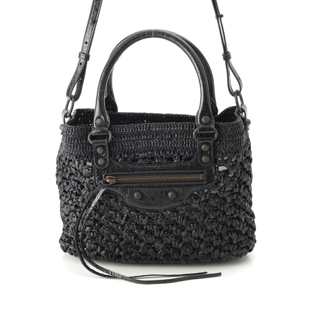 Balenciaga Le City Raffia Basket Handbag Black